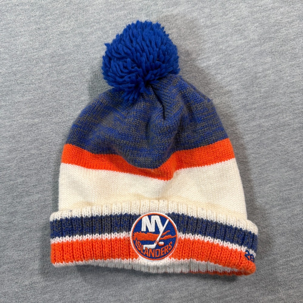 Reebok Beanie Unisex One Size Blue White Orange NY Islanders Pom Knit Hat NHL
